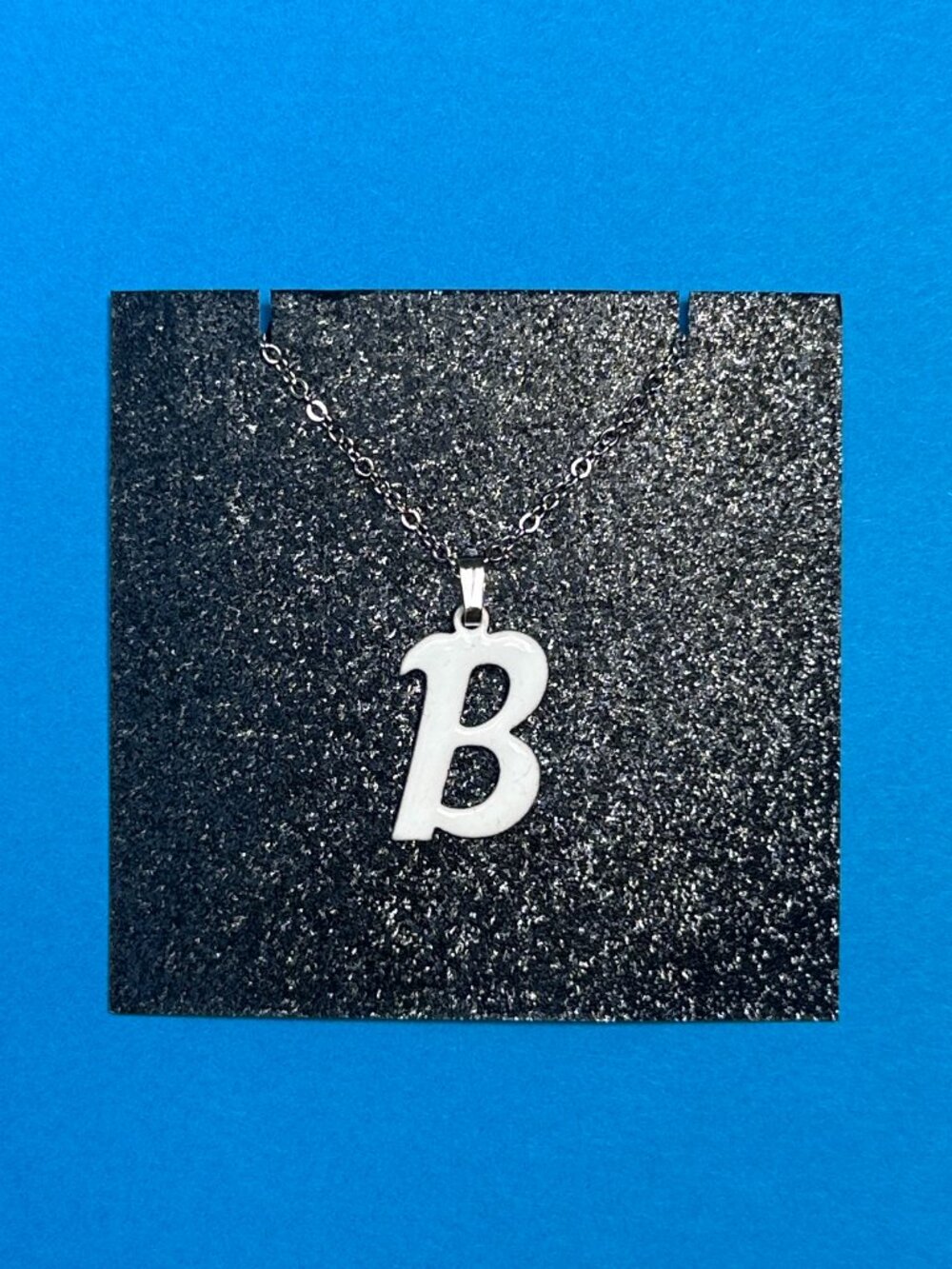 Vintage White Letter B Initial on a 16" Silver Chain, OTHER LETTERS AVAILABLE